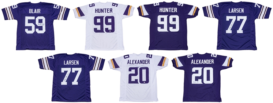 Lot of (7) Minnesota Vikings Stars & Legends Signed Jerseys: Larsen, Blair, Hunter, Alexander (JSA)